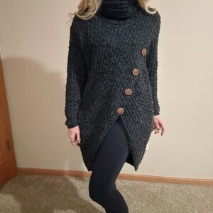 Elegant Navy Buttoned Turtleneck Sweater